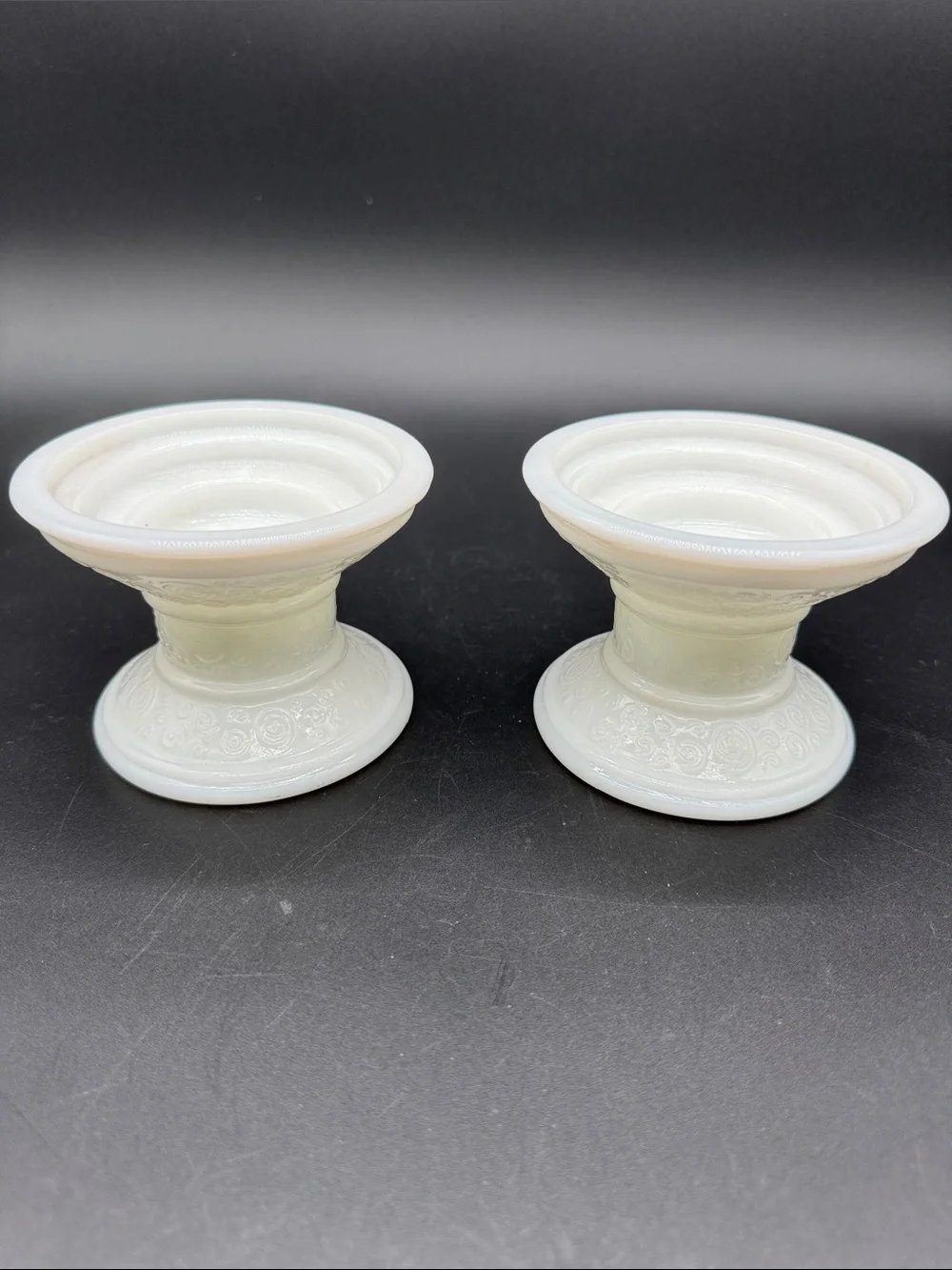 Vintage Milk Glass Pillar Taper Candle Holder Pair EUC